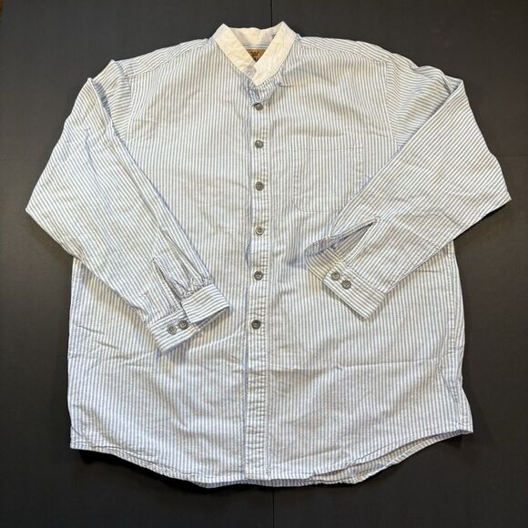 Vintage KING RANCH Banded Collar Striped Blue/White Long Sleeve Shirt Size Large - Picture 1 of 5